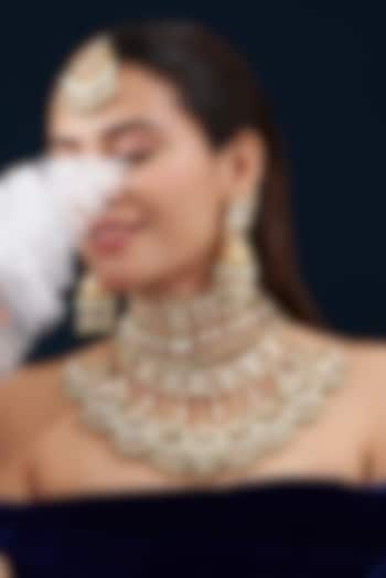 Gold Plated Kundan Polki & Semi-Precious Stone Choker Necklace Set by Shlok Jewels at Pernia's Pop Up Shop