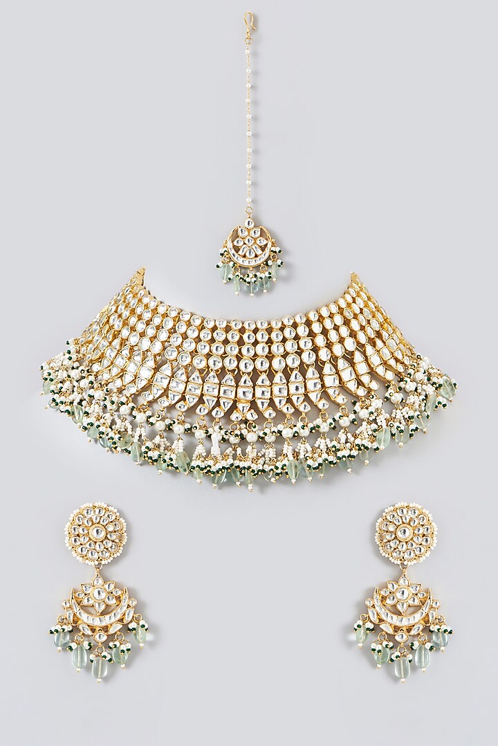 Gold Plated Kundan Polki & Semi-Precious Stone Necklace Set by Shlok Jewels at Pernia's Pop Up Shop