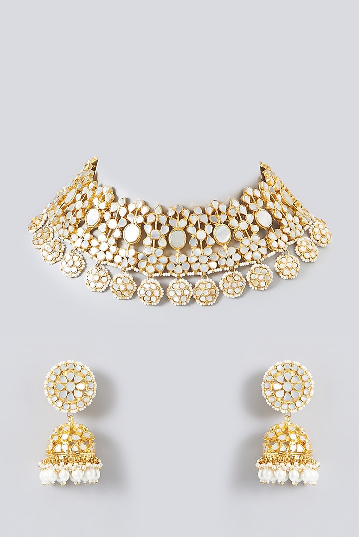 Gold Plated Kundan Polki & Mother Of Pearl Necklace Set by Shlok Jewels at Pernia's Pop Up Shop