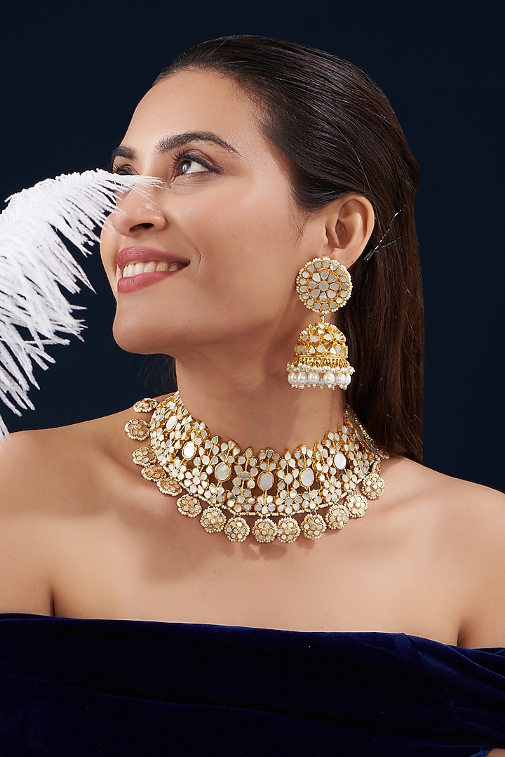 Gold Plated Kundan Polki & Mother Of Pearl Necklace Set by Shlok Jewels at Pernia's Pop Up Shop