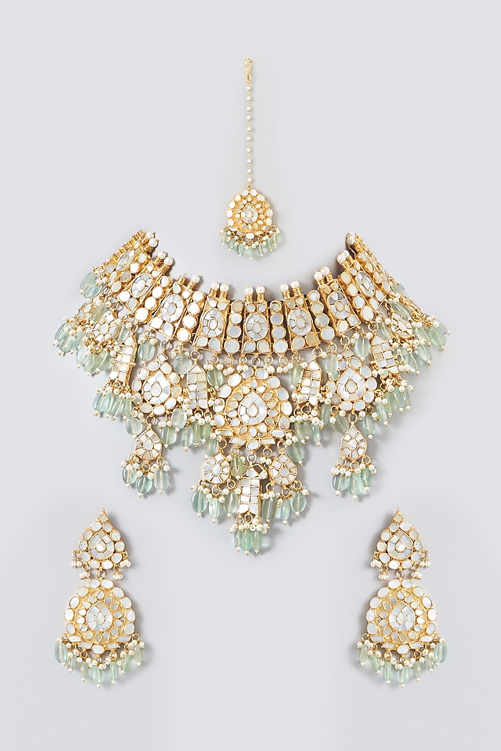 Gold Plated Kundan Polki & Mother Of Pearl Necklace Set by Shlok Jewels at Pernia's Pop Up Shop
