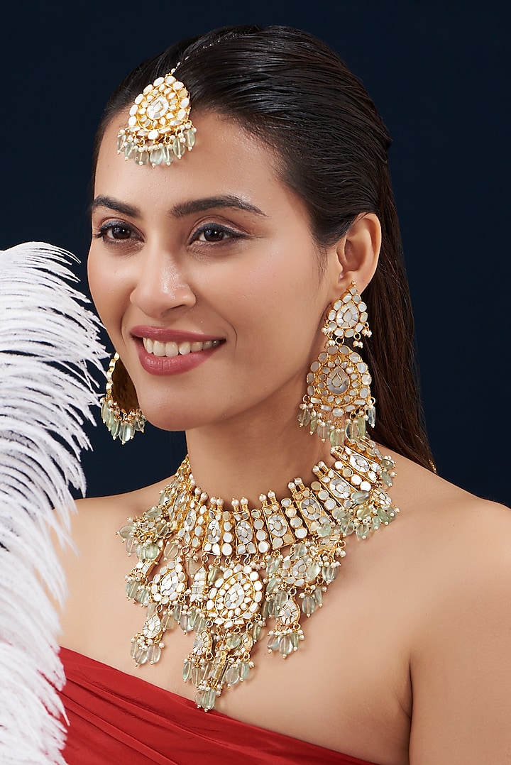 Gold Plated Kundan Polki & Mother Of Pearl Necklace Set by Shlok Jewels at Pernia's Pop Up Shop