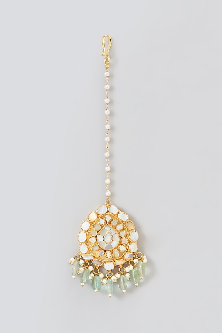 Gold Plated Kundan Polki & Mother Of Pearl Necklace Set by Shlok Jewels at Pernia's Pop Up Shop