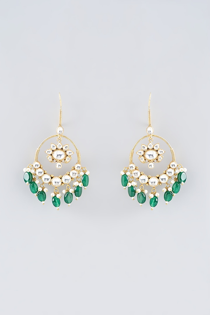 Gold Plated Kundan Polki & Semi-Precious Stone Dangler Earrings by Shlok Jewels at Pernia's Pop Up Shop