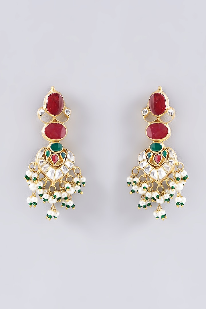 Gold Plated Kundan Polki & Semi-Precious Stone Long Necklace Set by Shlok Jewels at Pernia's Pop Up Shop