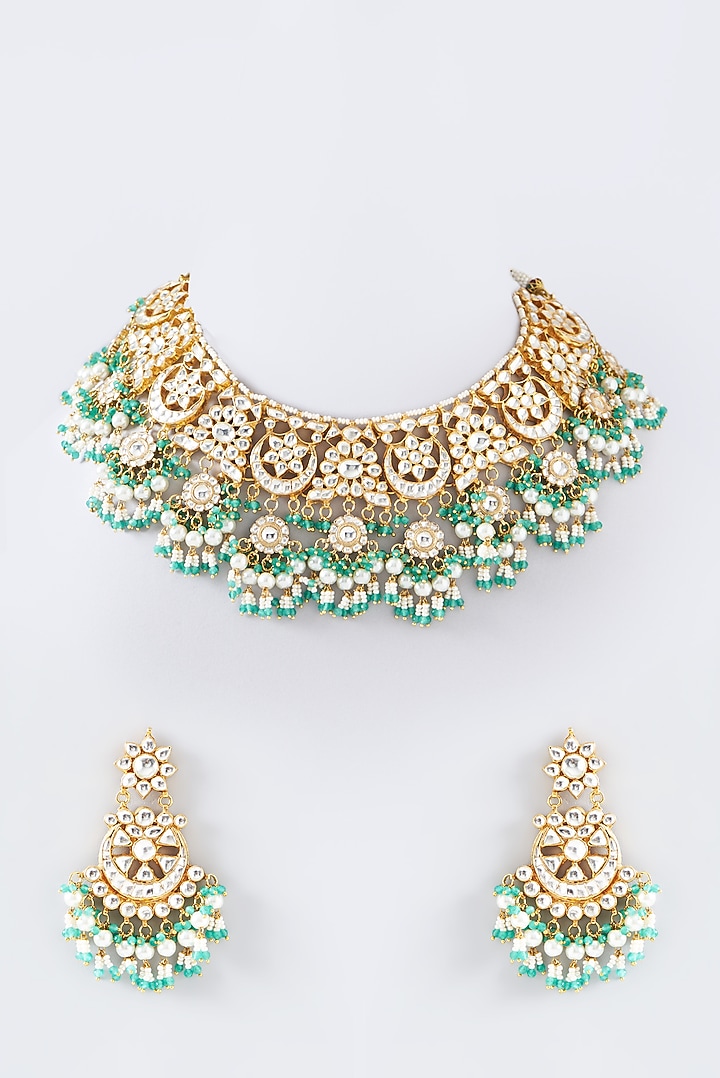 Gold Plated Kundan Polki & Semi-Precious Stone Necklace Set by Shlok Jewels at Pernia's Pop Up Shop
