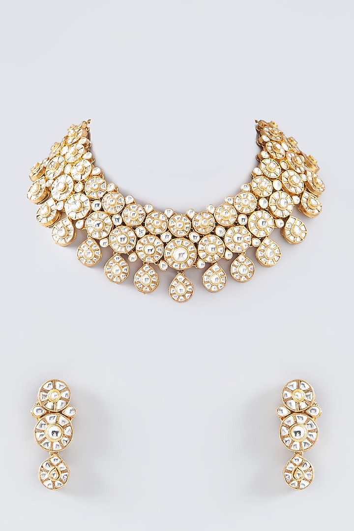 Gold Plated Kundan Polki & Semi-Precious Stone Necklace Set by Shlok Jewels at Pernia's Pop Up Shop