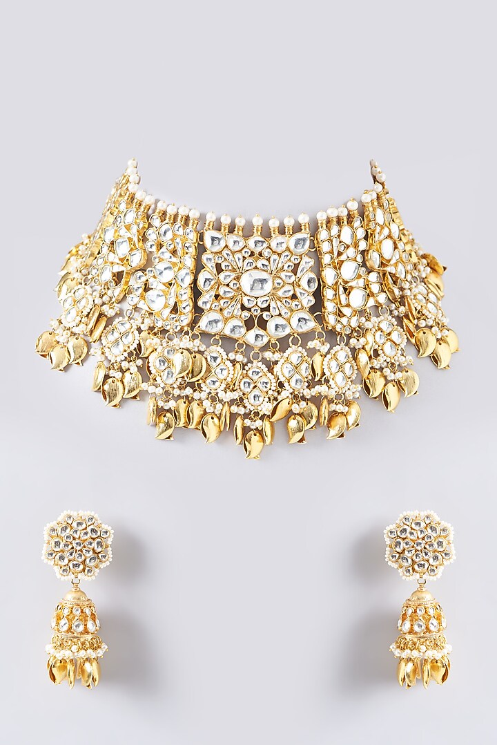 Gold Plated Kundan Polki & Semi-Precious Stone Necklace Set by Shlok Jewels at Pernia's Pop Up Shop