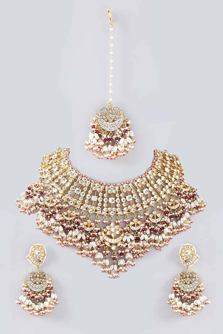 Gold Plated Kundan Polki & Semi-Precious Stone Necklace Set by Shlok Jewels at Pernia's Pop Up Shop