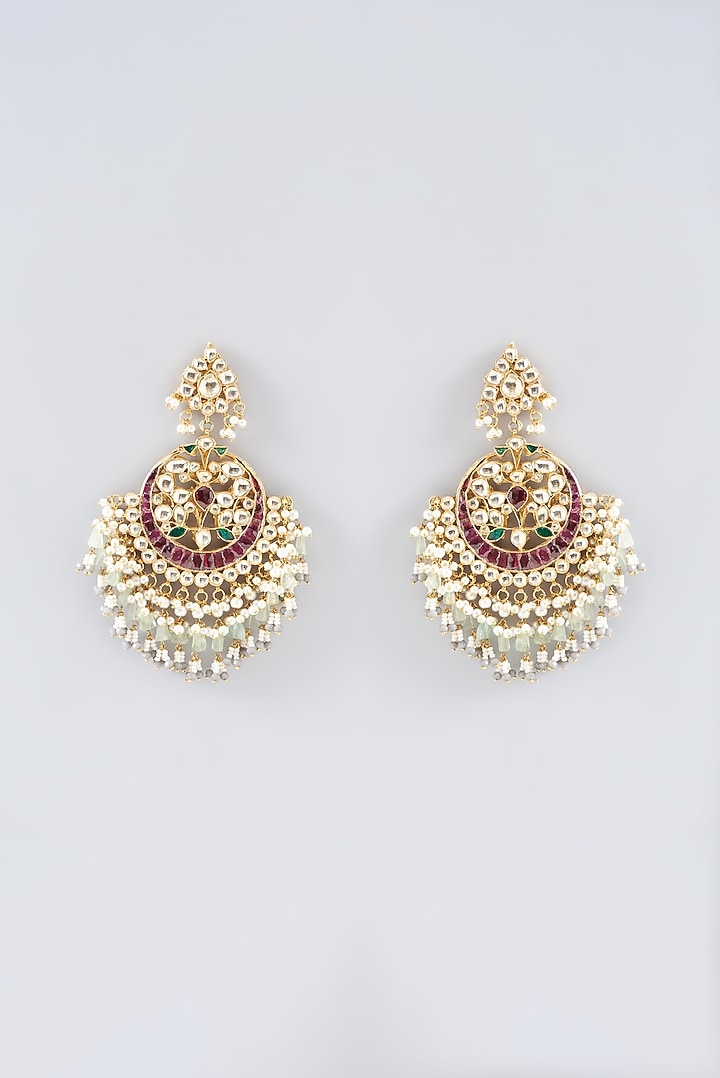 Gold Plated Kundan Polki & Semi-Precious Stone Dangler Earrings by Shlok Jewels at Pernia's Pop Up Shop