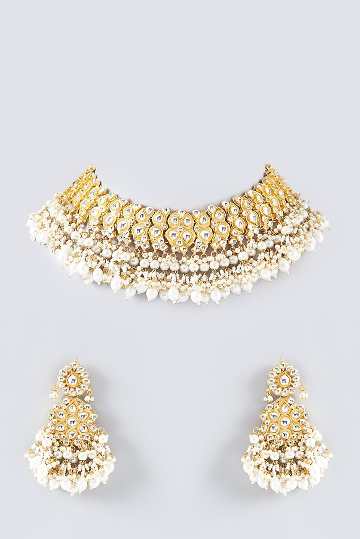 Gold Plated Kundan Polki & Semi-Precious Stone Necklace Set by Shlok Jewels at Pernia's Pop Up Shop