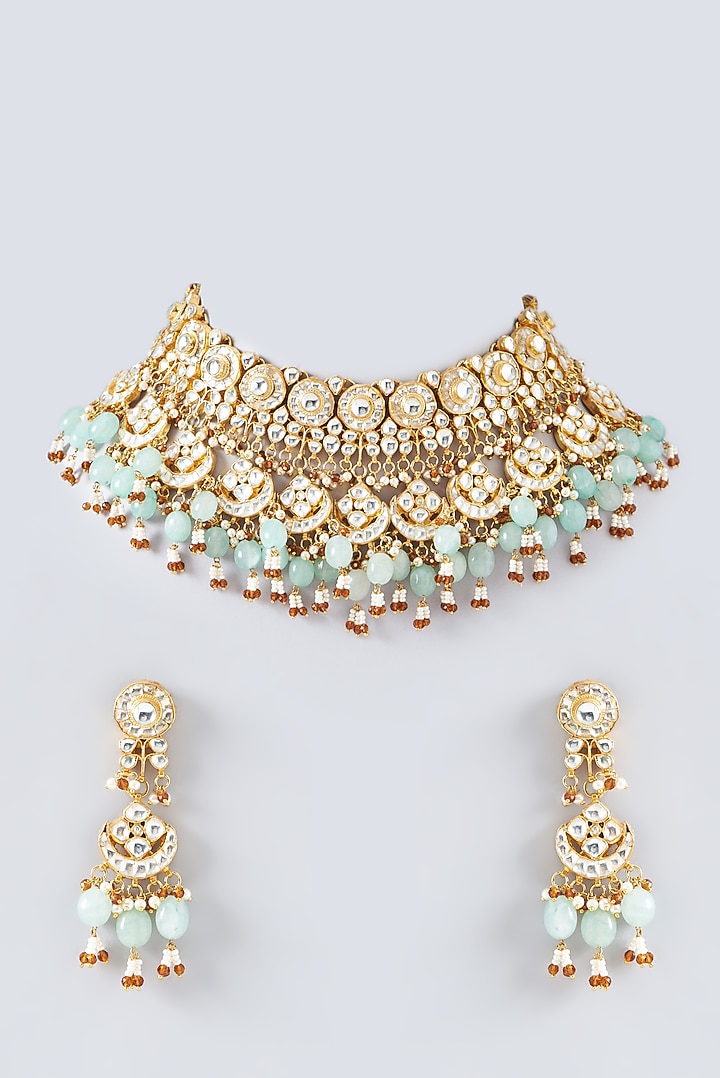 Gold Plated Kundan Polki & Semi-Precious Stone Necklace Set by Shlok Jewels at Pernia's Pop Up Shop