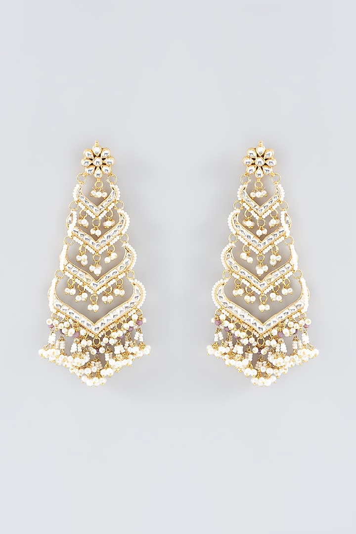 Gold Plated Kundan Polki & Semi-Precious Stone Dangler Earrings by Shlok Jewels at Pernia's Pop Up Shop