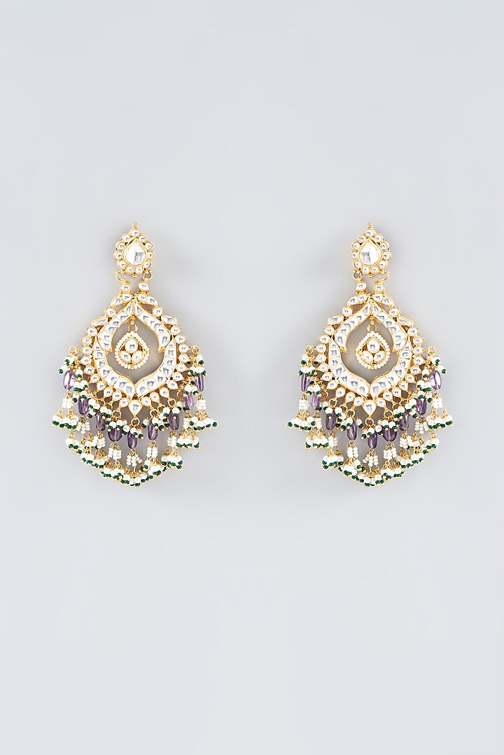 Gold Plated Kundan Polki & Semi-Precious Stone Dangler Earrings by Shlok Jewels at Pernia's Pop Up Shop