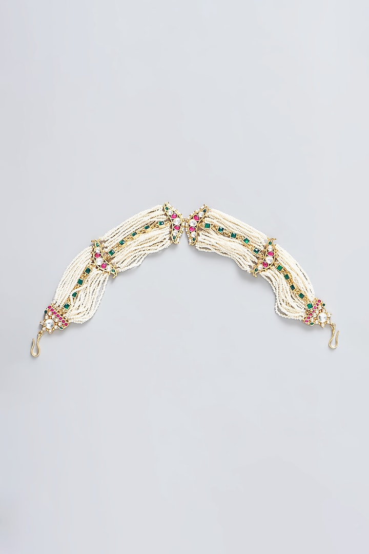 Gold Plated Kundan Polki & Pearl Headpieace by Shlok Jewels at Pernia's Pop Up Shop
