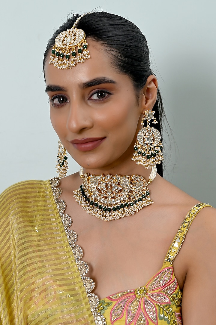 Gold Plated Kundan Polki Jadau Choker Necklace Set by Shlok Jewels at Pernia's Pop Up Shop
