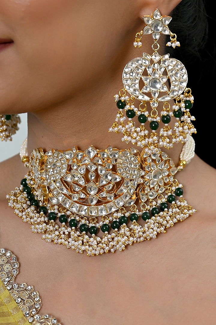 Gold Plated Kundan Polki Jadau Choker Necklace Set by Shlok Jewels at Pernia's Pop Up Shop