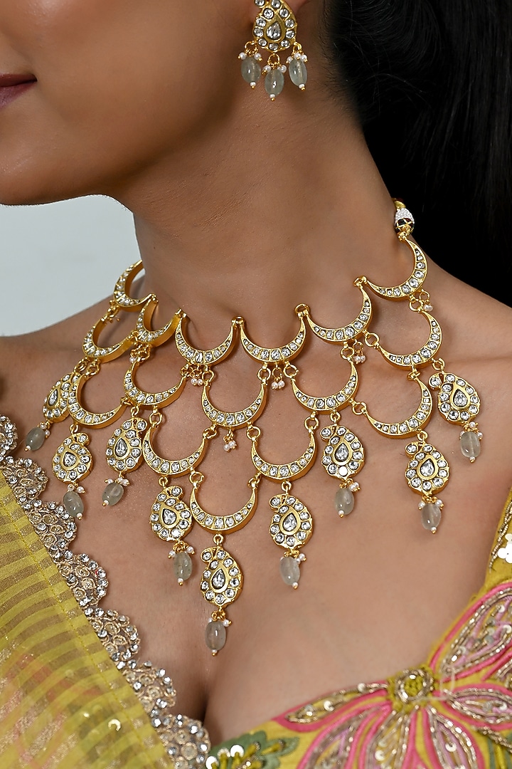 Gold Plated Kundan Polki Jadau Necklace Set by Shlok Jewels at Pernia's Pop Up Shop