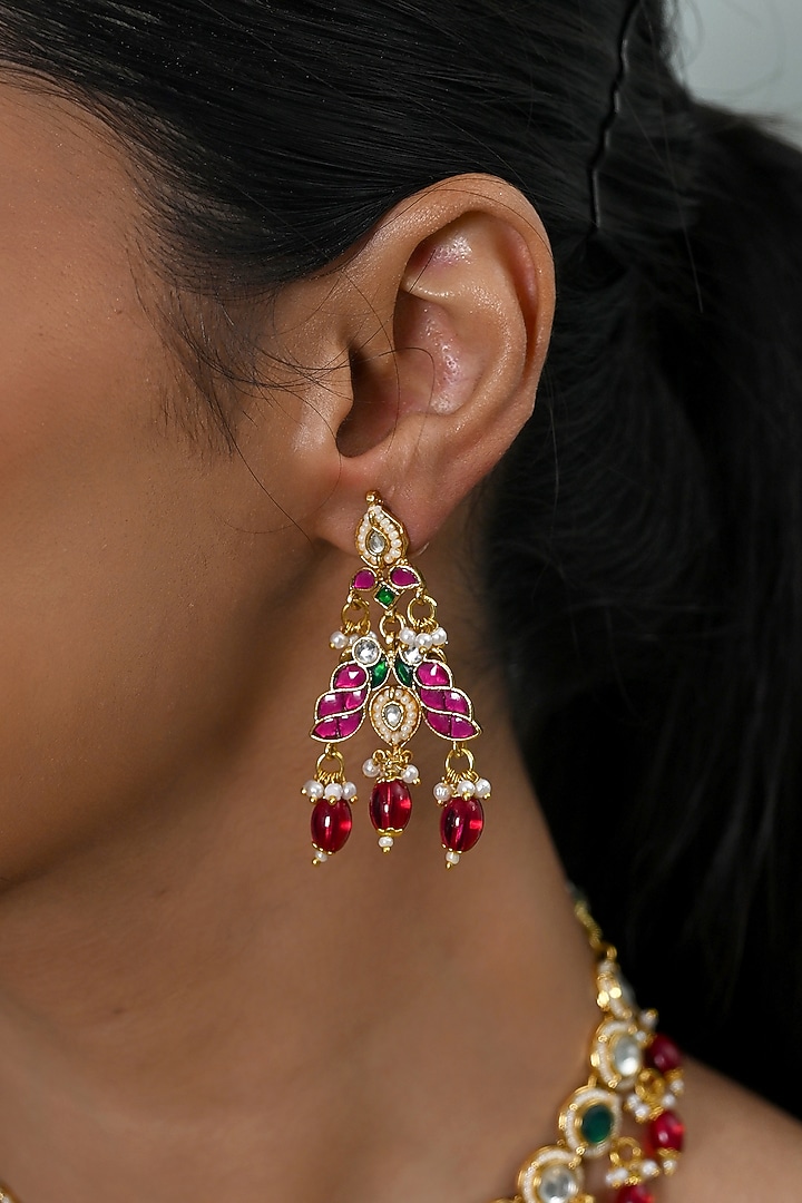 Gold Plated Multi-Colored Kundan Polki Jadau Necklace Set by Shlok Jewels at Pernia's Pop Up Shop