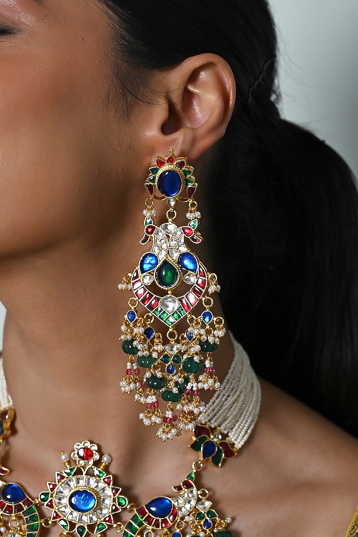 Gold Plated Multi-Colored Kundan Polki Jadau Choker Necklace Set by Shlok Jewels at Pernia's Pop Up Shop