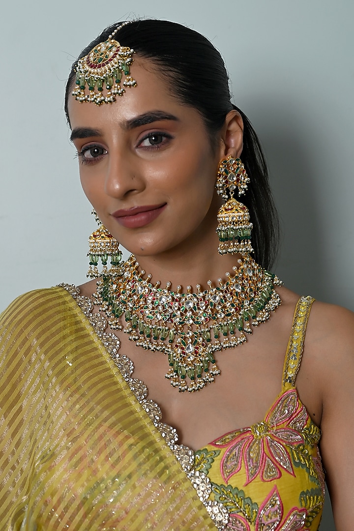 Gold Plated Multi-Colored Kundan Polki Jadau Necklace Set by Shlok Jewels at Pernia's Pop Up Shop