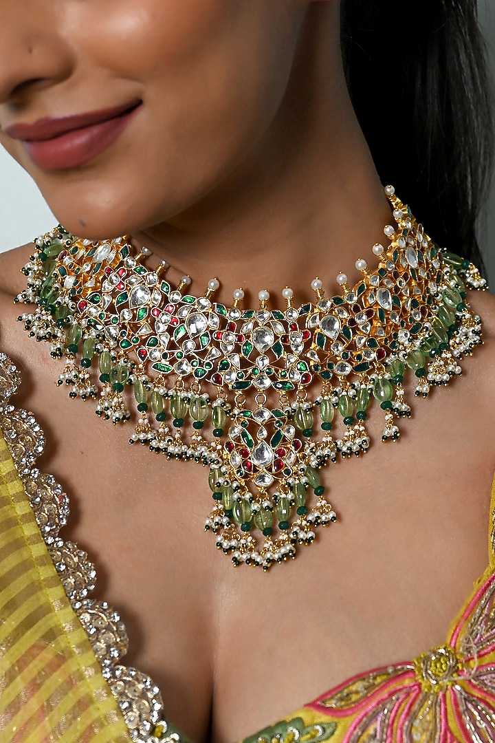 Gold Plated Multi-Colored Kundan Polki Jadau Necklace Set by Shlok Jewels at Pernia's Pop Up Shop