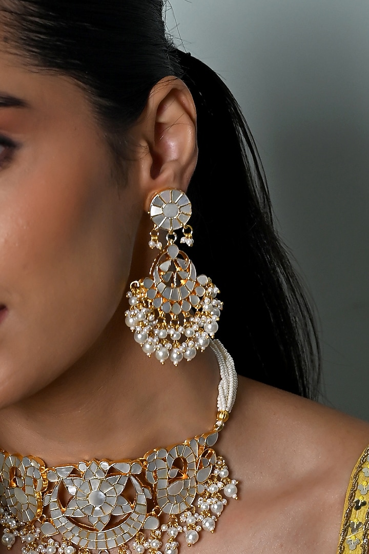 Gold Plated Mother Of Pearl Jadau Choker Necklace Set by Shlok Jewels at Pernia's Pop Up Shop