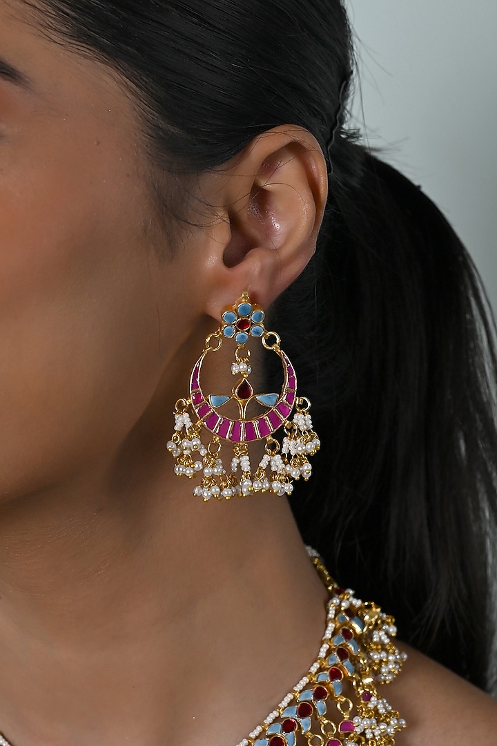Gold Plated Turquoise Kundan Polki Jadau Necklace Set by Shlok Jewels at Pernia's Pop Up Shop