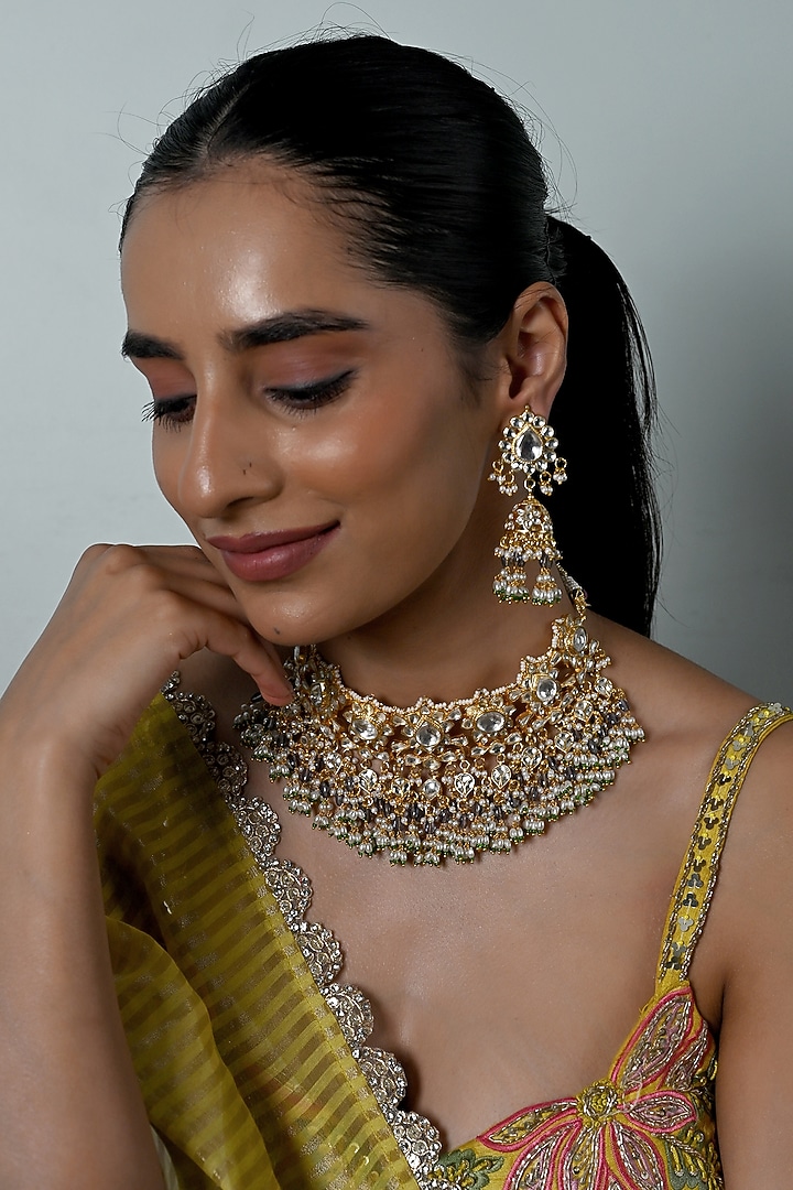 Gold Plated Kundan Polki Jadau Choker Necklace Set by Shlok Jewels at Pernia's Pop Up Shop
