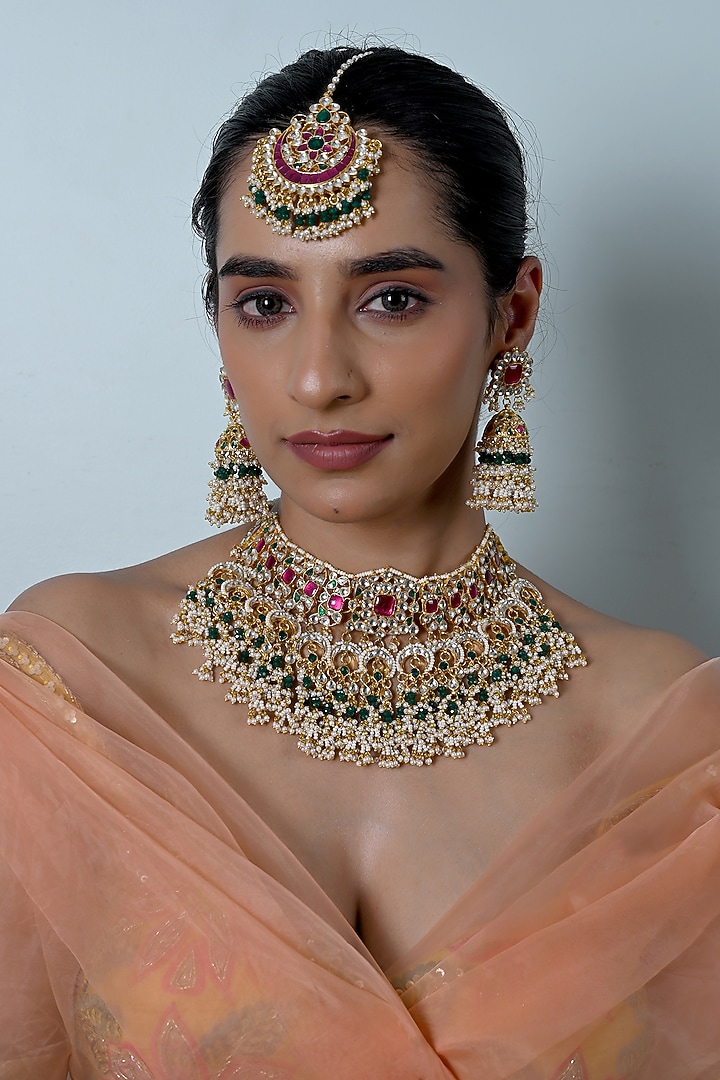 Gold Plated Multi-Colored Kundan Polki Jadau Necklace Set by Shlok Jewels at Pernia's Pop Up Shop