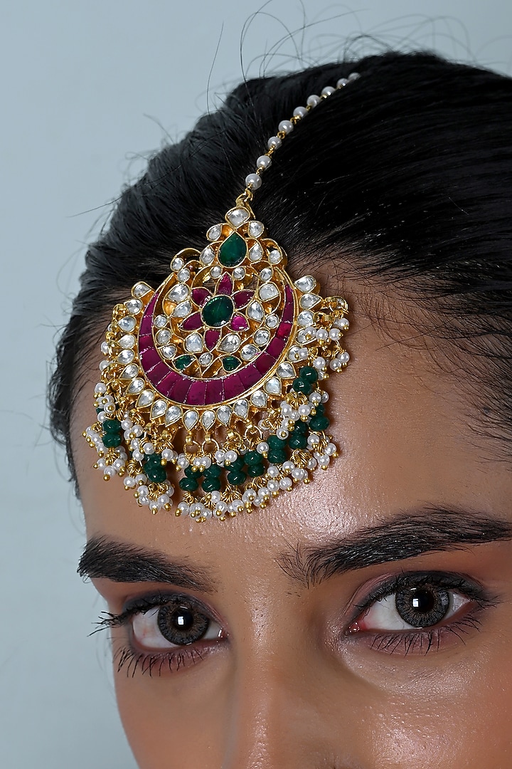 Gold Plated Multi-Colored Kundan Polki Jadau Necklace Set by Shlok Jewels at Pernia's Pop Up Shop
