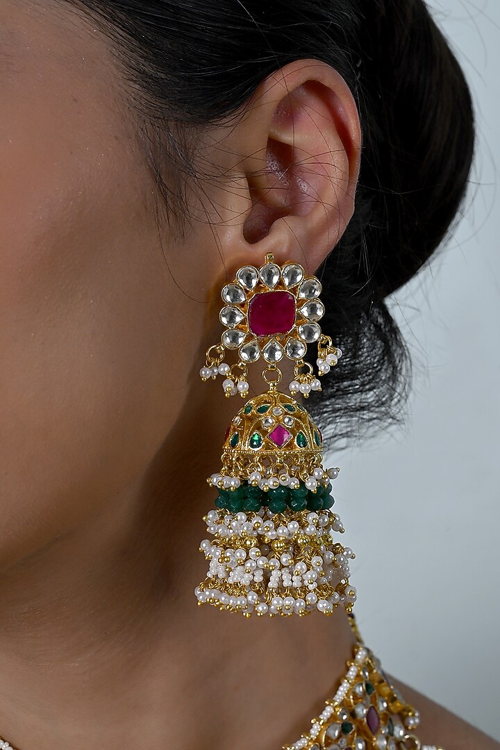 Gold Plated Multi-Colored Kundan Polki Jadau Necklace Set by Shlok Jewels at Pernia's Pop Up Shop