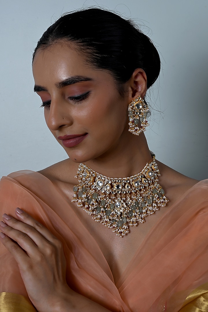 Gold Plated Kundan Polki Jadau Necklace Set by Shlok Jewels at Pernia's Pop Up Shop