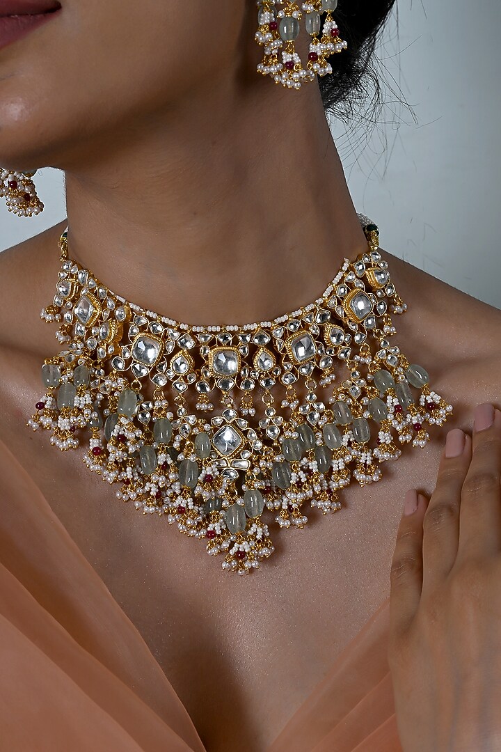 Gold Plated Kundan Polki Jadau Necklace Set by Shlok Jewels at Pernia's Pop Up Shop