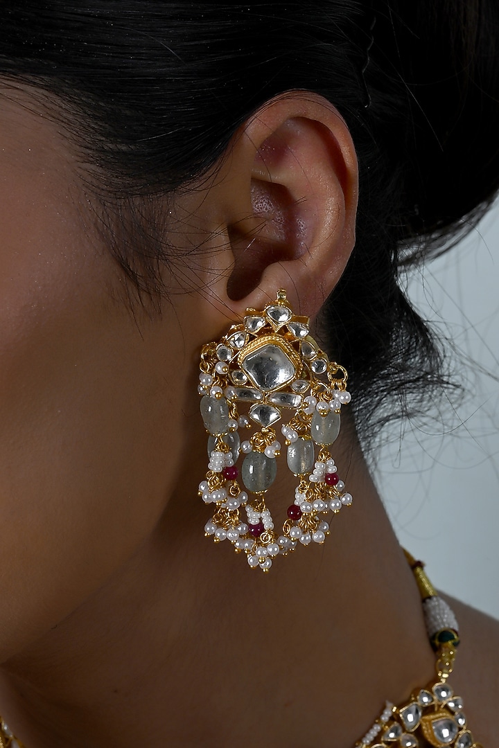 Gold Plated Kundan Polki Jadau Necklace Set by Shlok Jewels at Pernia's Pop Up Shop