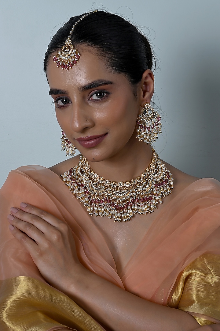 Gold Plated Kundan Polki Jadau Necklace Set by Shlok Jewels at Pernia's Pop Up Shop