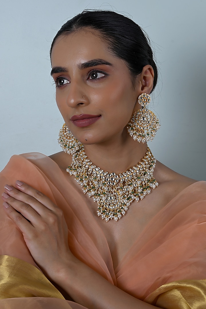 Gold Plated Kundan Polki Jadau Choker Necklace Set by Shlok Jewels at Pernia's Pop Up Shop