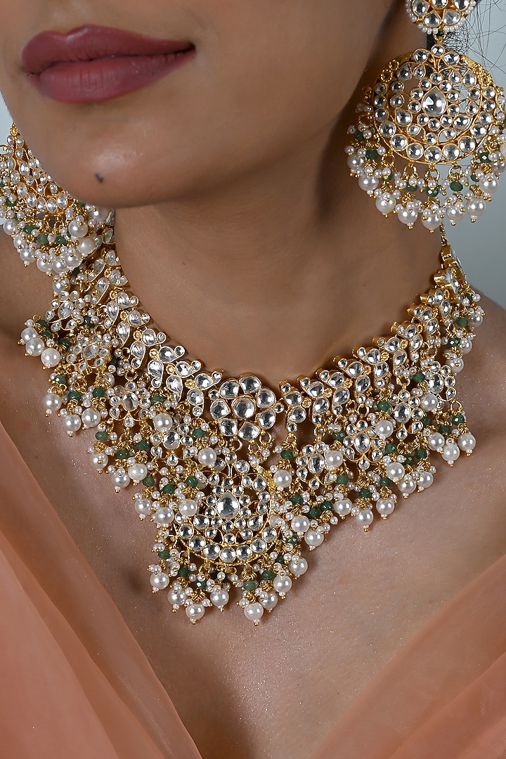 Gold Plated Kundan Polki Jadau Choker Necklace Set by Shlok Jewels at Pernia's Pop Up Shop
