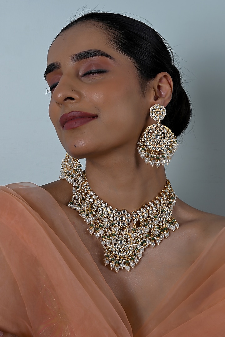 Gold Plated Kundan Polki Jadau Choker Necklace Set by Shlok Jewels at Pernia's Pop Up Shop
