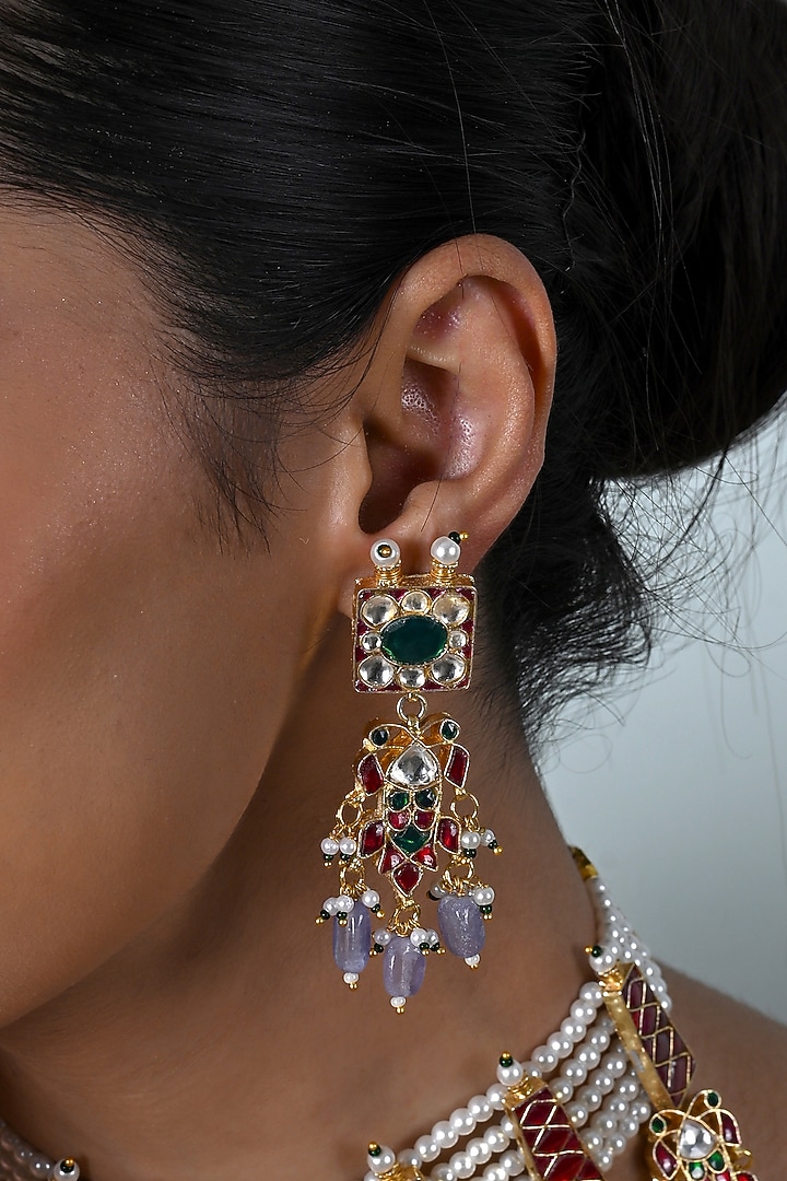 Gold Plated Multi-Colored Kundan Polki Jadau Choker Necklace Set by Shlok Jewels at Pernia's Pop Up Shop