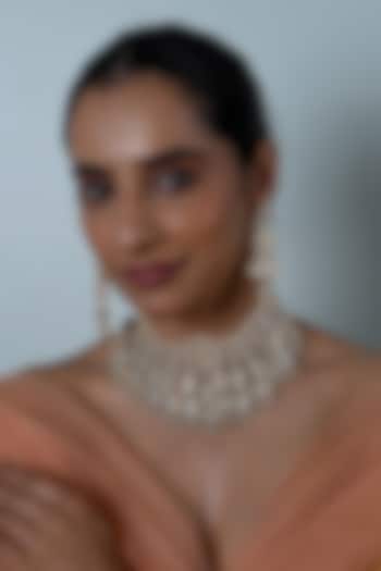 Gold Plated White Kundan Polki Jadau Necklace Set by Shlok Jewels at Pernia's Pop Up Shop