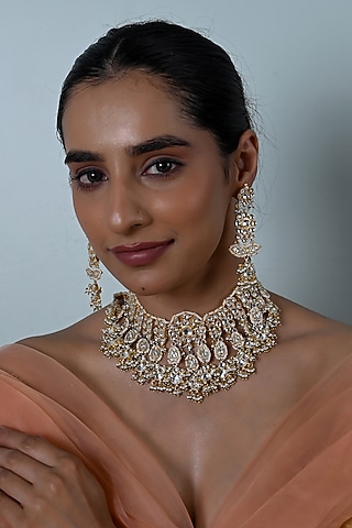 Gold Plated White Kundan Polki Jadau Necklace Set by Shlok Jewels
