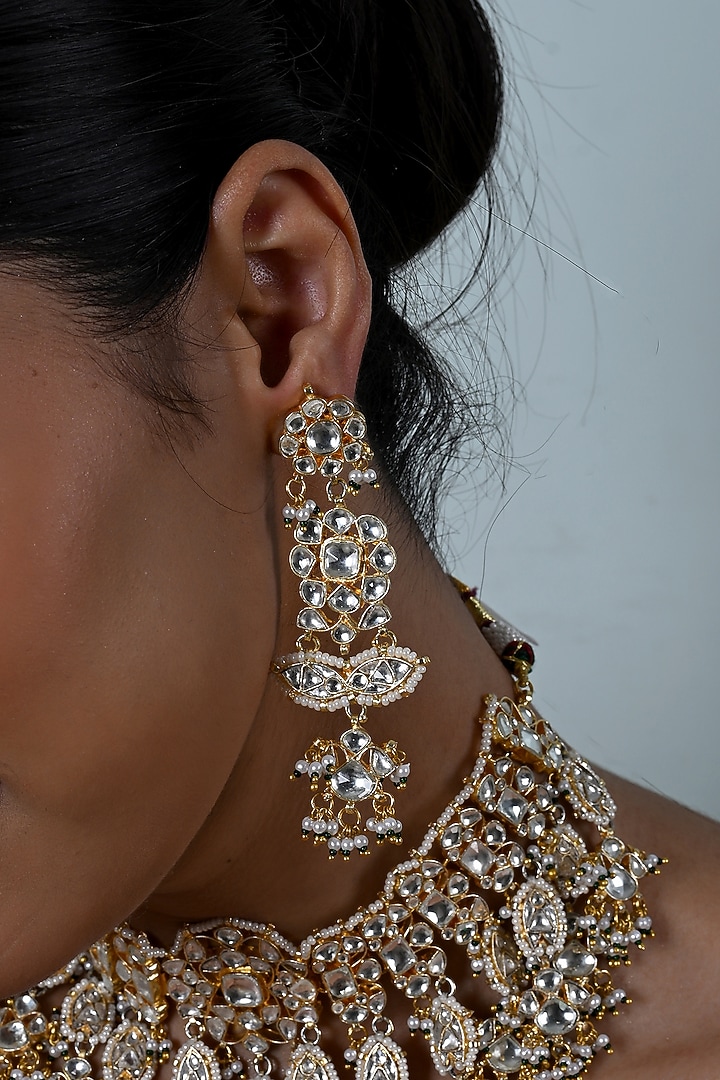 Gold Plated White Kundan Polki Jadau Necklace Set by Shlok Jewels at Pernia's Pop Up Shop