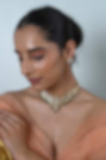 Gold Plated White Kundan Polki Jadau Choker Necklace Set by Shlok Jewels at Pernia's Pop Up Shop