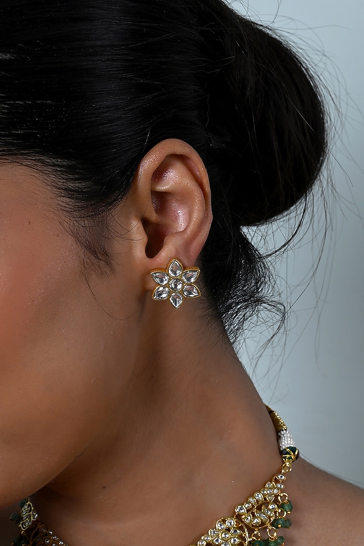 Gold Plated White Kundan Polki Jadau Choker Necklace Set by Shlok Jewels at Pernia's Pop Up Shop
