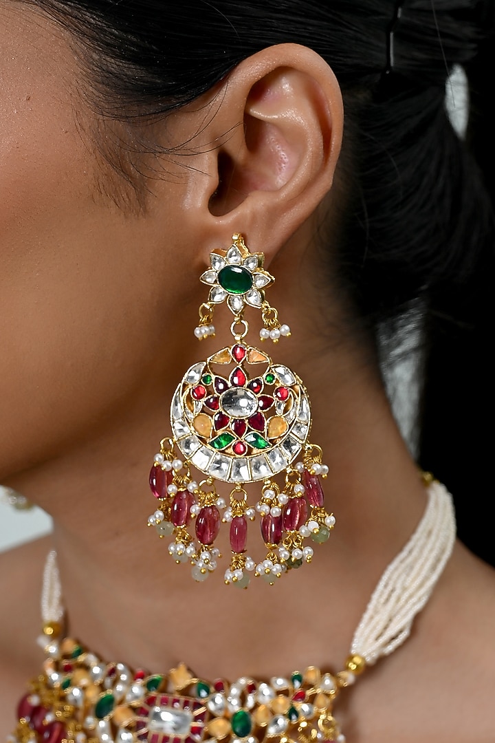 Gold Plated Multi-Colored Kundan Polki Jadau Choker Necklace Set by Shlok Jewels at Pernia's Pop Up Shop