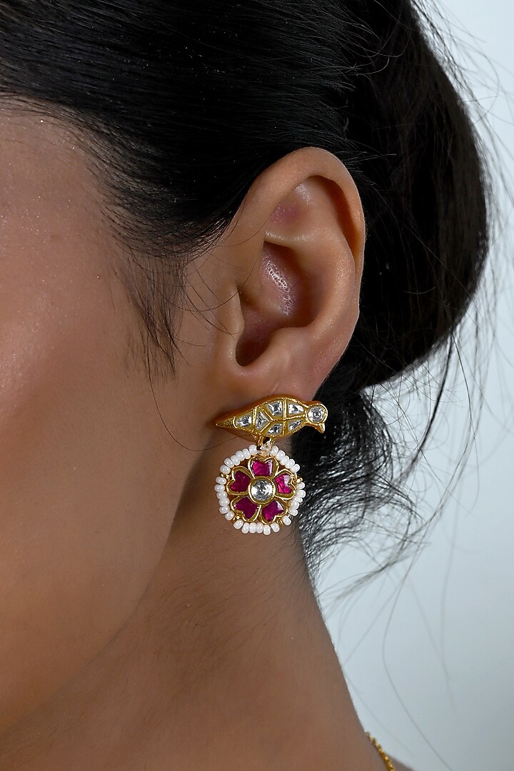 Gold Plated Multi-Colored Kundan Polki Jadau Pendant Necklace Set by Shlok Jewels at Pernia's Pop Up Shop