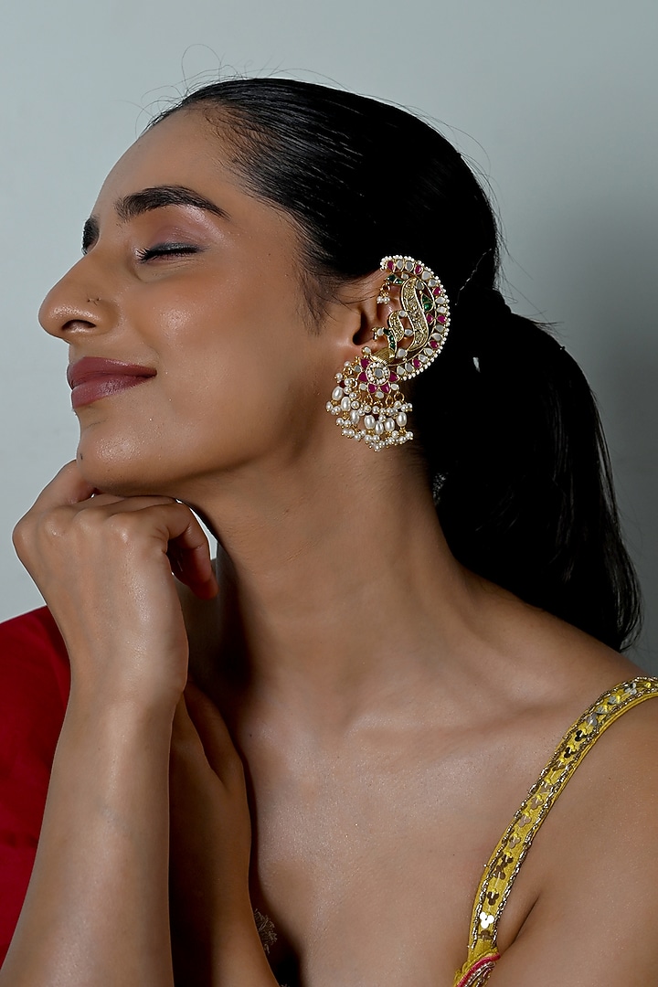Gold Plated Mother Of Pearl Cuff Earrings by Shlok Jewels at Pernia's Pop Up Shop