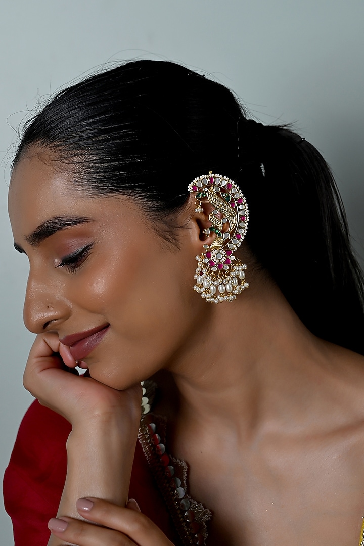 Gold Plated Mother Of Pearl Cuff Earrings by Shlok Jewels at Pernia's Pop Up Shop