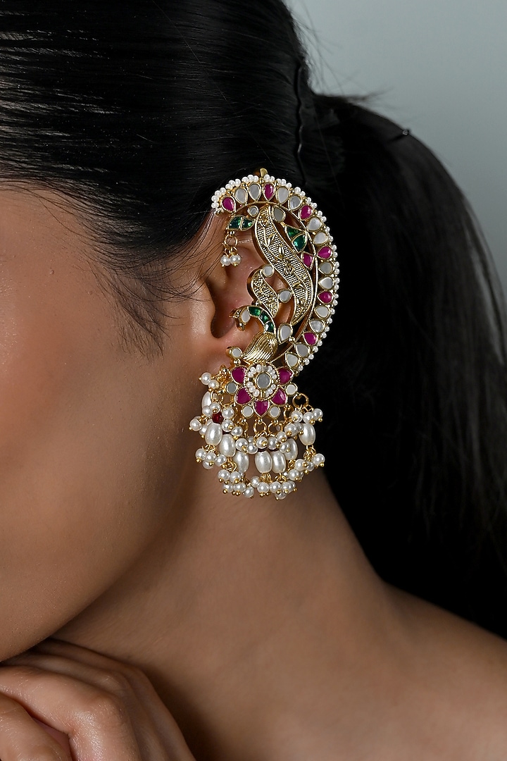 Gold Plated Mother Of Pearl Cuff Earrings by Shlok Jewels at Pernia's Pop Up Shop